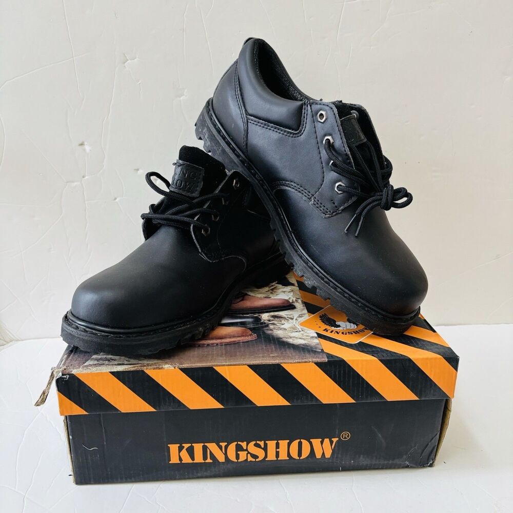 KINGSHOW MEN'S WORK BOOTS BLACK LEATHER LACE UP AND OIL RESISTANT SIZE 9.5/10/12